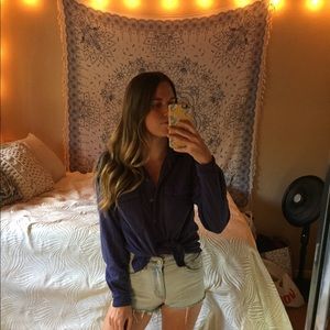 Blue button up top